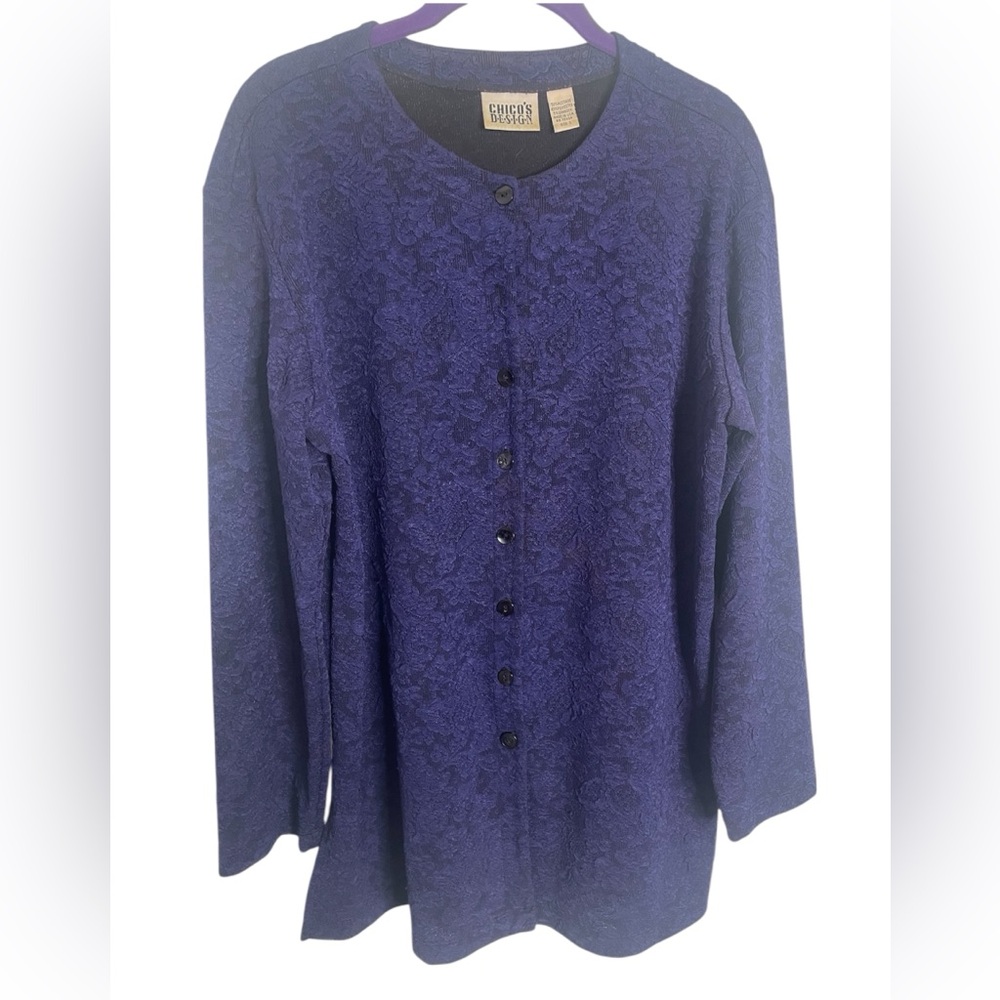 Chico's Design Blazer ButtonUp Sz3 XL Dark Purple Cardigan Textured Stretchy